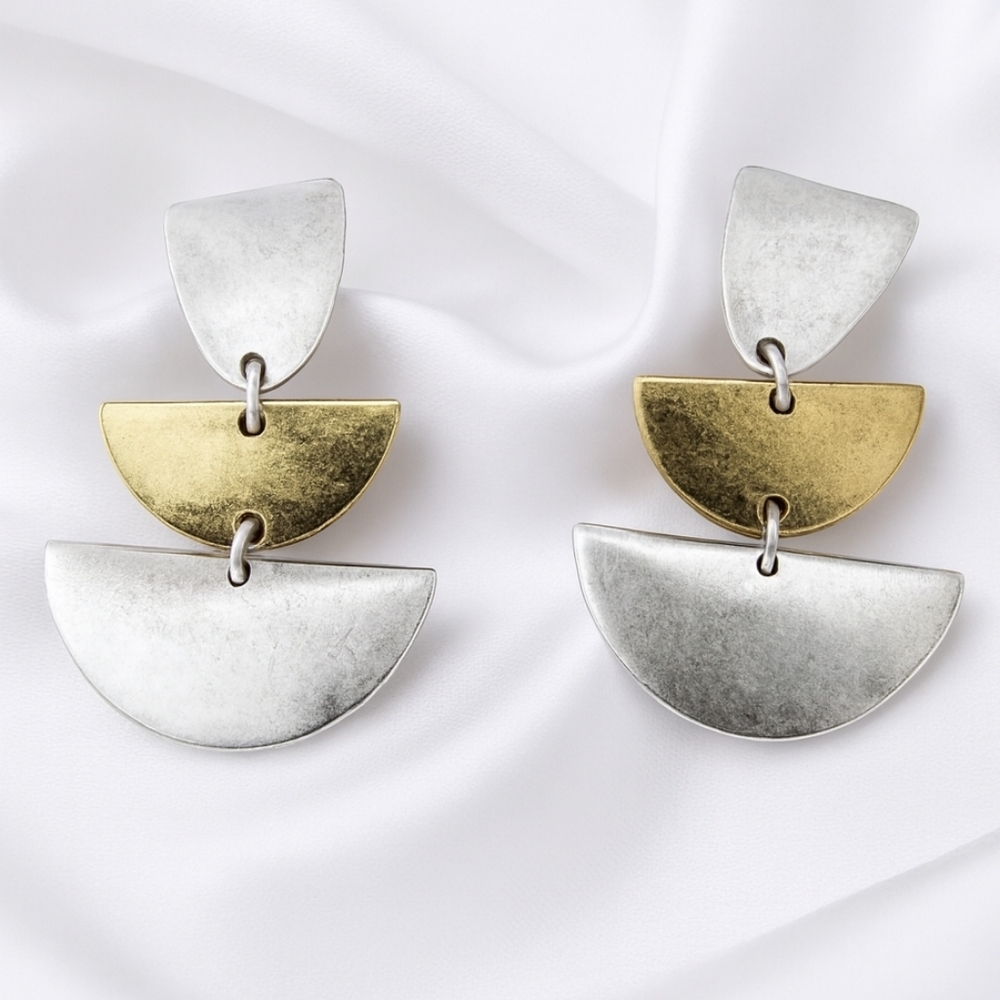 Dual tones 1.25" Drop Dangle Clip-on Earrings - Gold & Silver Fashion Jewelry